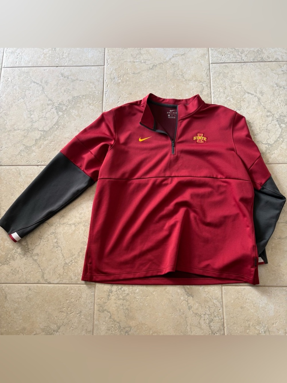 Nike Men's Scarlet and Black Quarter-Zip Pullover with Yellow Swoosh